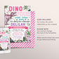 Dino Four Dinosaur Birthday Invitation Editable Template, T-Rex Pink Dino Girl Fourth 4th Birthday Party Invite Evite, Tyrannosaurus