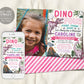 Dino Four Dinosaur Birthday Invitation With Photo Editable Template