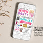 Movie Birthday Invitation Editable Template, Girl Pop On Over Cinema Movie Ticket Invite, Movie Night Kids Party Evite, Popcorn And Movies