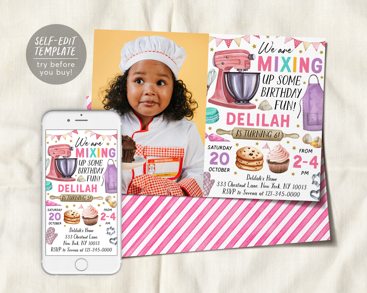 Baking Birthday Party Invitation With Photo Editable Template