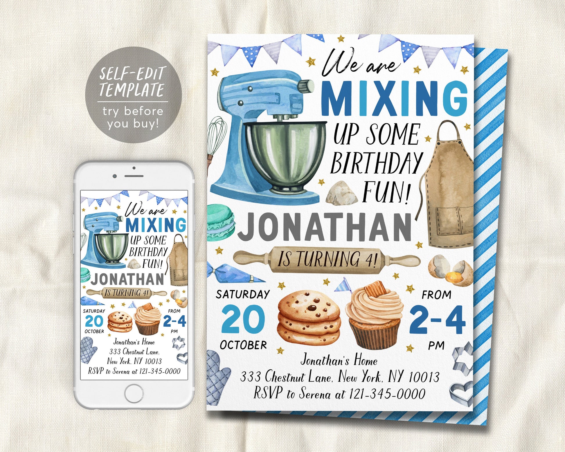 Baking Birthday Party Invitation Editable Template