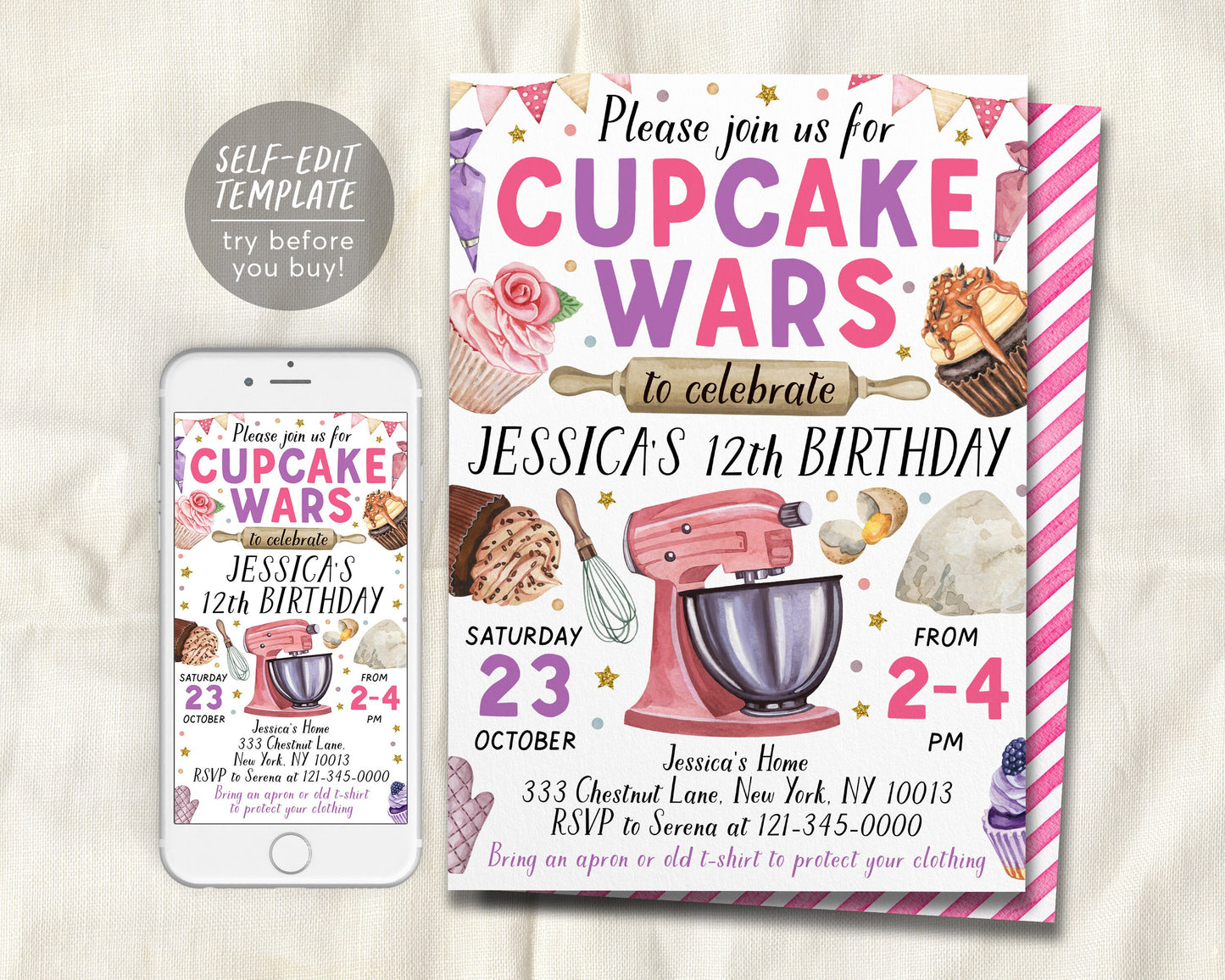 Cupcake Wars Birthday Invitation Editable Template