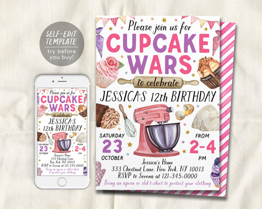 Cupcake Wars Birthday Invitation Editable Template