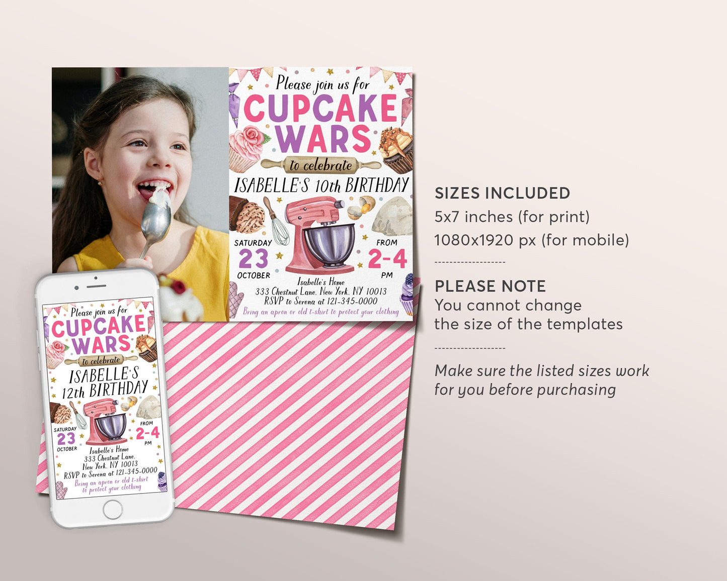 Cupcake Wars Birthday Invitation With Photo Editable Template, Girl Baking Competition Cupcake Decorating Party Invite, Kids Cooking Evite