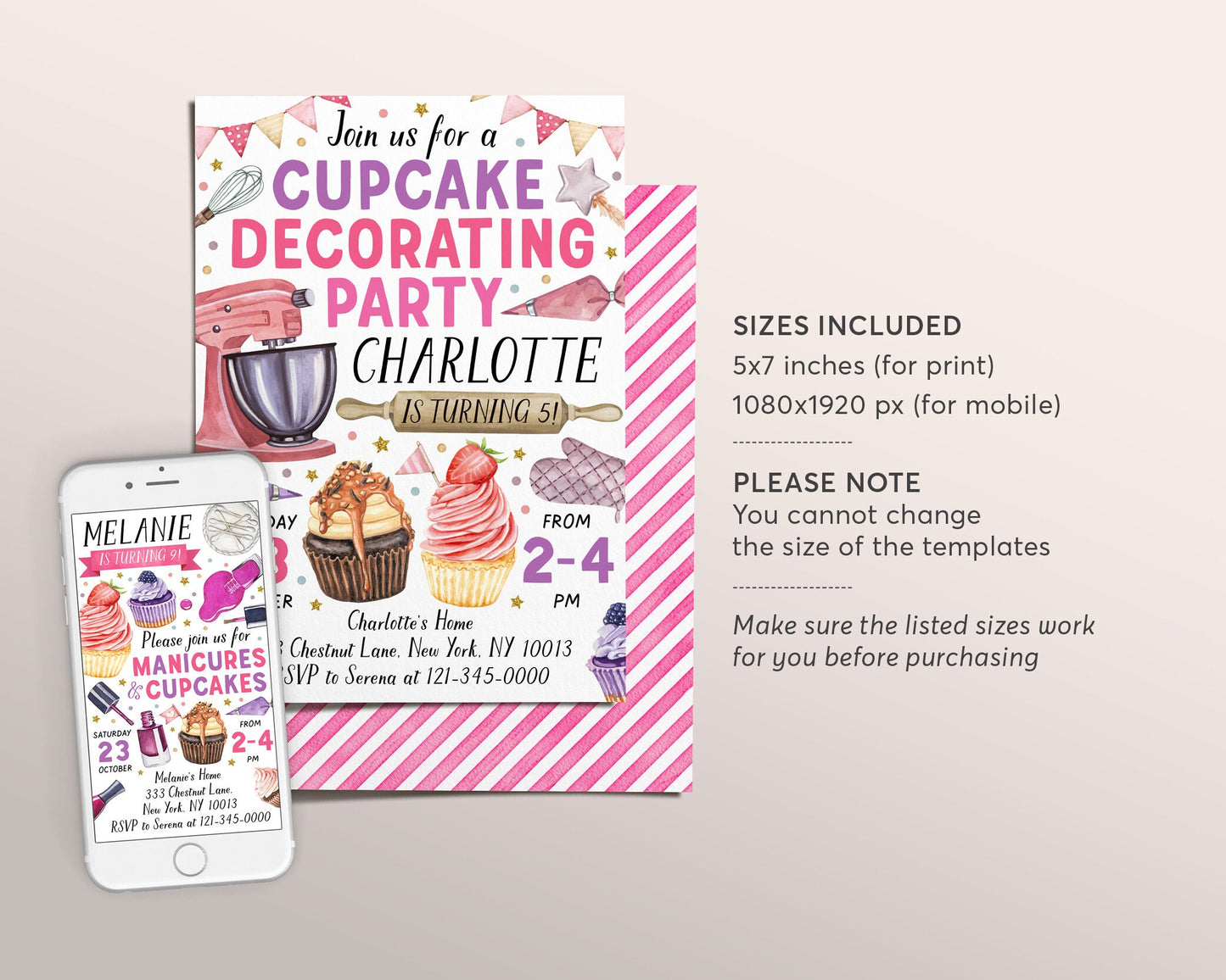 Cupcake Decorating Party Invitation Editable Template, Girl Baking Birthday Evite, Kids Preteen Chef Cooking Party Invite, Sweets Bake Shop