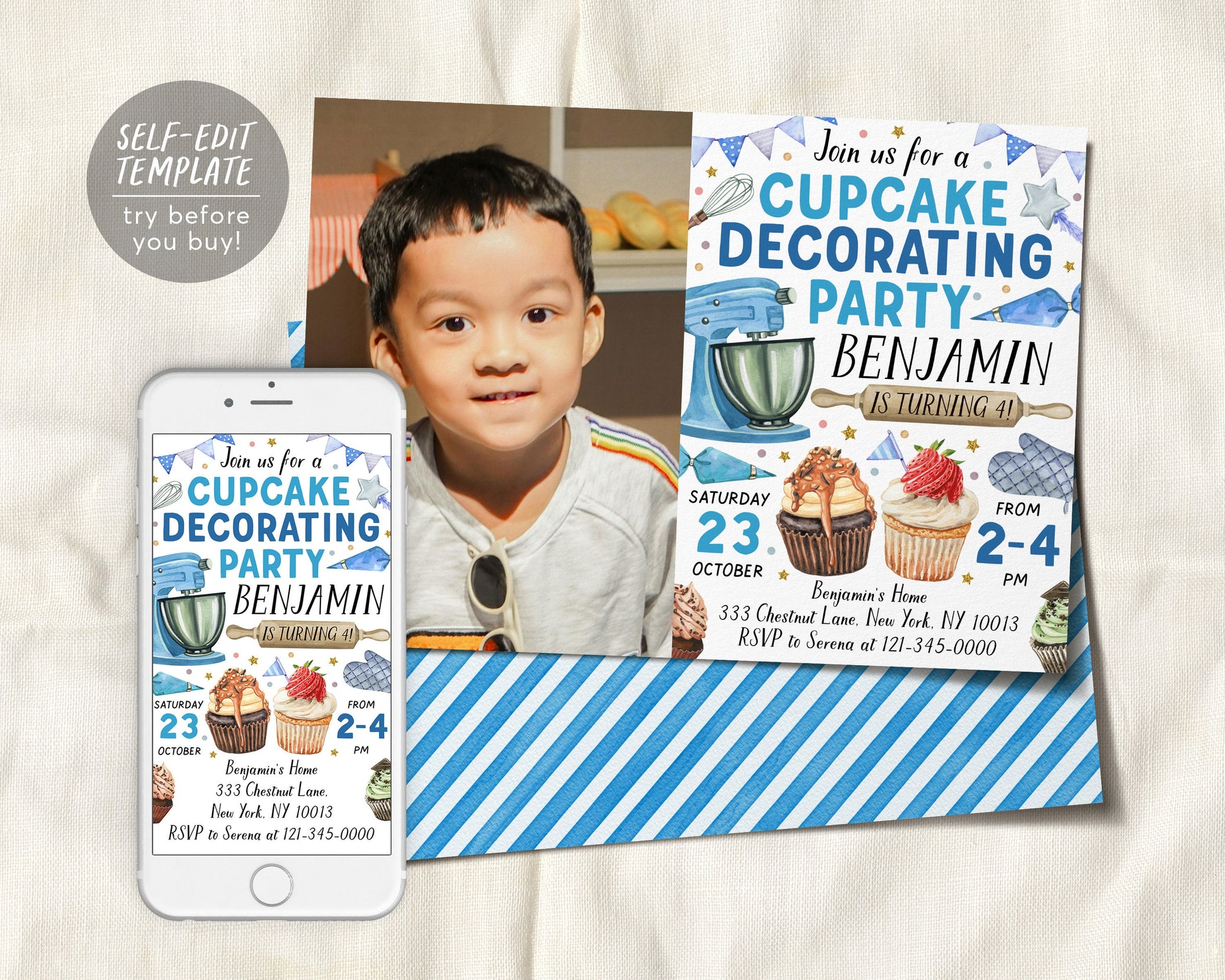 Cupcake Decorating Party Invitation With Photo Editable Template