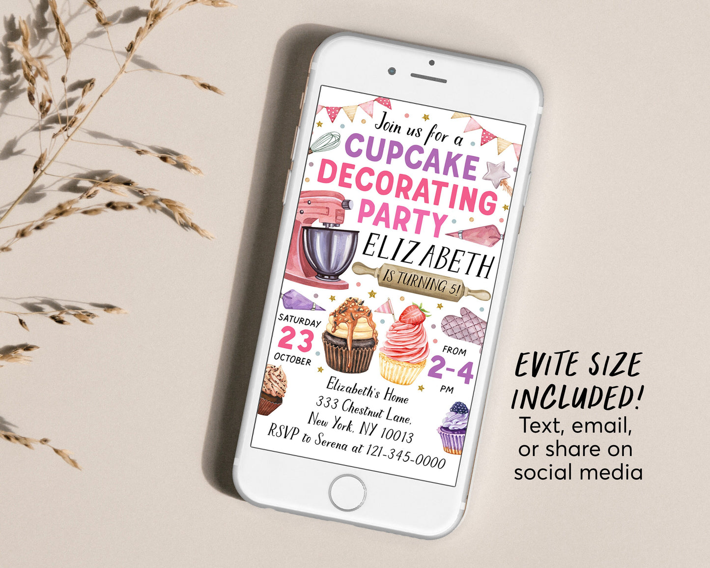 Cupcake Decorating Party Invitation With Photo Editable Template, Girl Baking Birthday Evite, Kids Preteen Chef Cooking Bake Party Invite