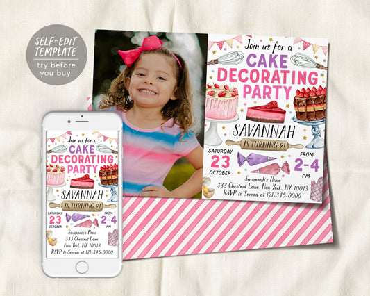 Cake Decorating Party Invitation With Photo Editable Template