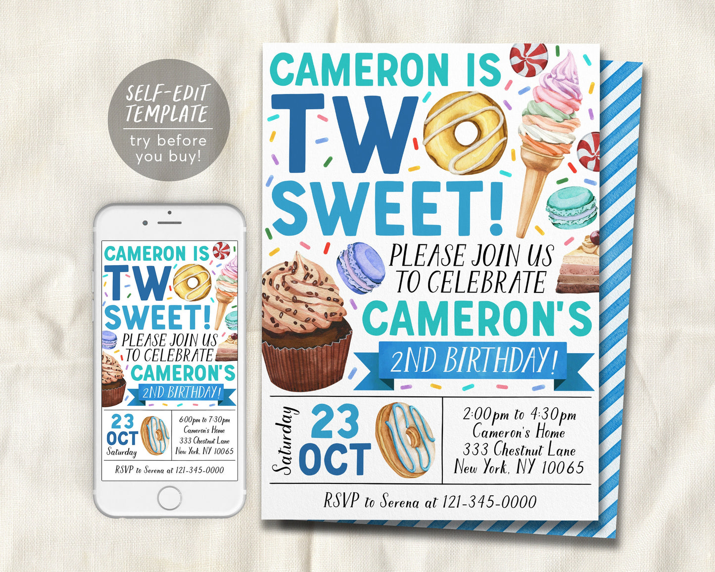 Two Sweet Invitation Editable Template