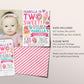 Two Sweet Invitation With Photo Editable Template, Girl Donut 2nd Birthday Invite, Blush Two Year Donuts Sweets Candy Dessert Party Evite