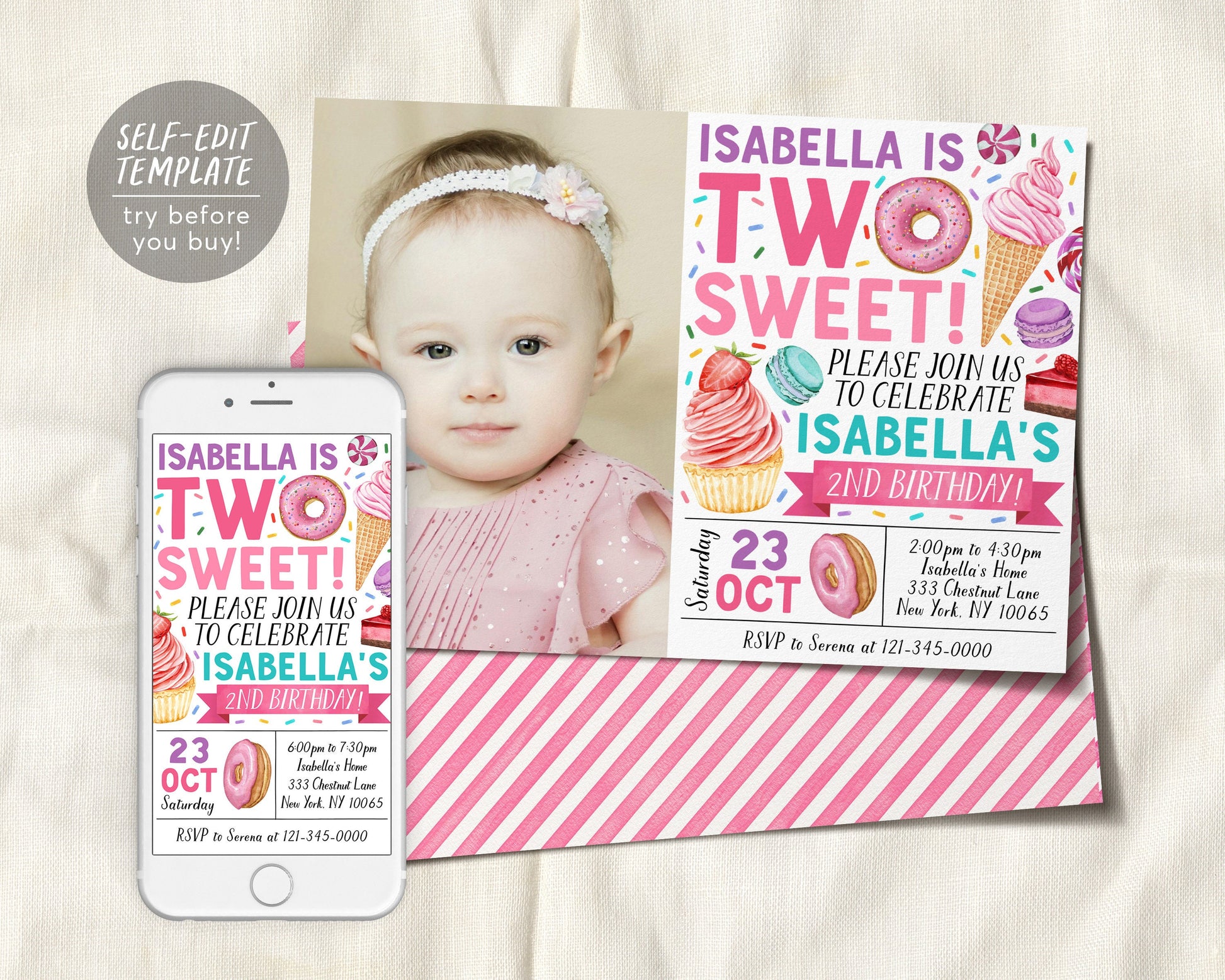 Two Sweet Invitation With Photo Editable Template