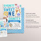 Sweet One Invitation Editable Template, Boy Donut First Birthday Invite, Unisex One Year Donuts And Candy Sweets Dessert Themed Party Evite