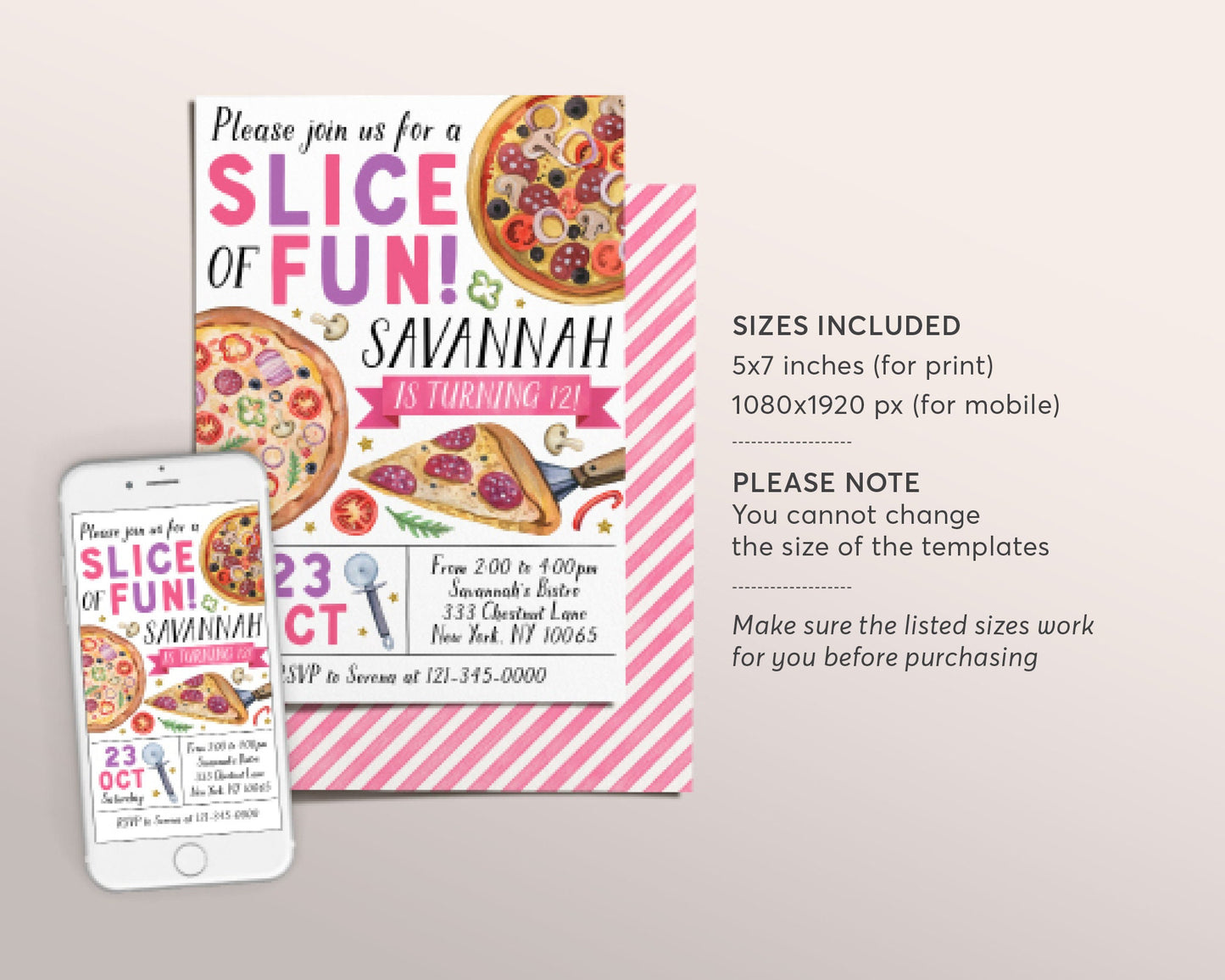 Pizza Party Birthday Invitation Editable Template, Kids Pizza Party Invite, Girl Pizza Making Evite, Slice Of Fun Pizzeria Teen Tween