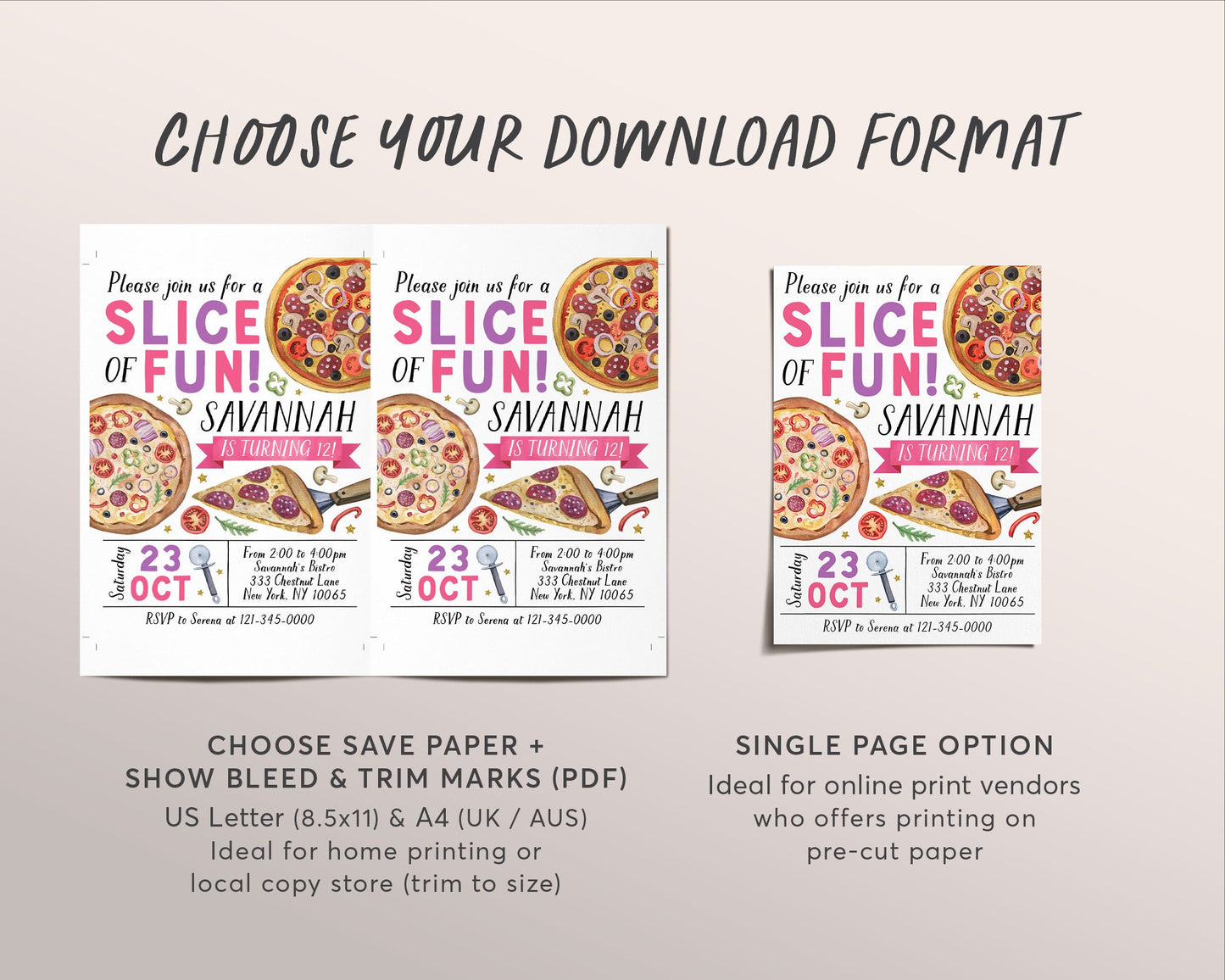 Pizza Party Birthday Invitation Editable Template, Kids Pizza Party Invite, Girl Pizza Making Evite, Slice Of Fun Pizzeria Teen Tween