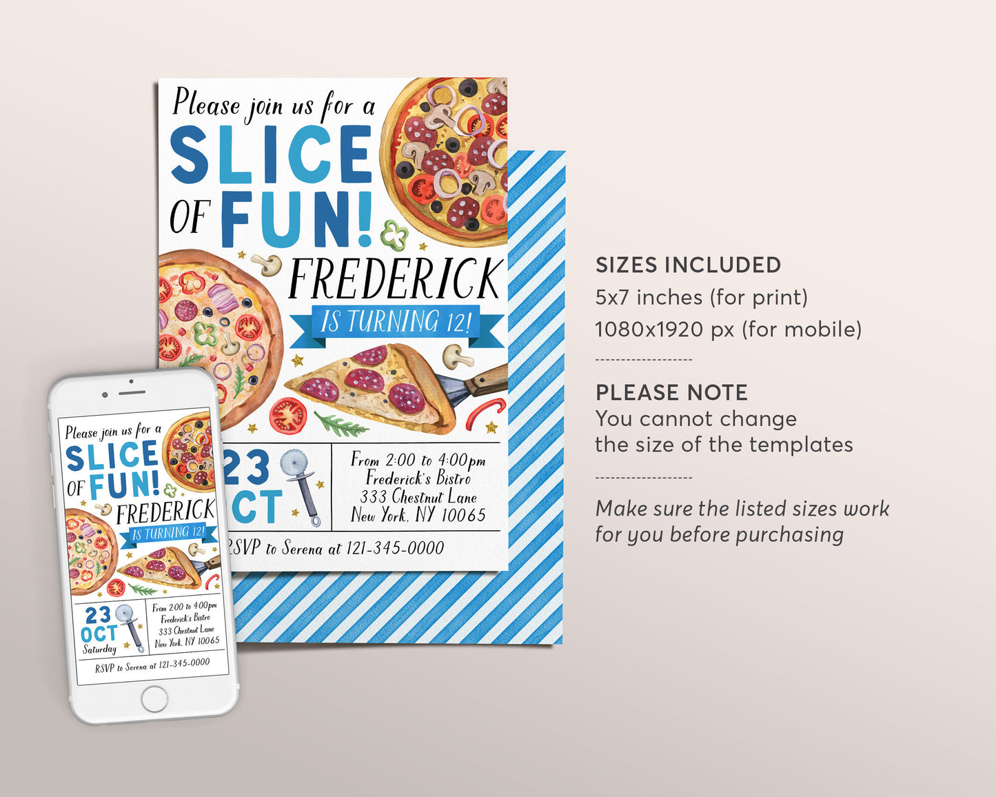 Pizza Party Birthday Invitation Editable Template, Kids Pizza Party Invite, Boy Unisex Pizza Making Evite, Slice Of Fun Pizzeria Teen Tween