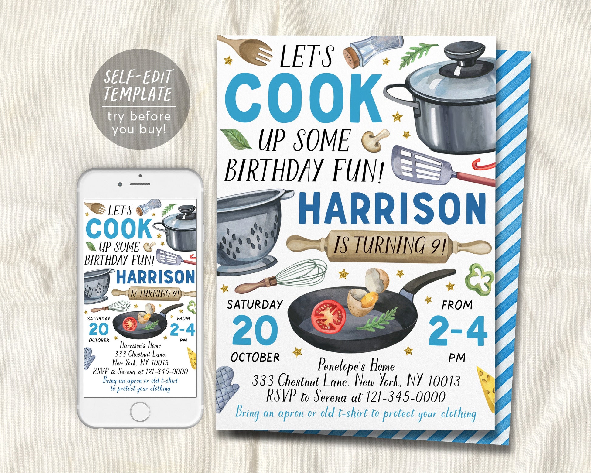 Cooking Party Birthday Invitation Editable Template