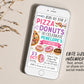 Pizza and Donuts Birthday Invitation With Photo Editable Template, Girl Donut And Pizza Party Invite, Kids Pizzeria Pizza Making Evite