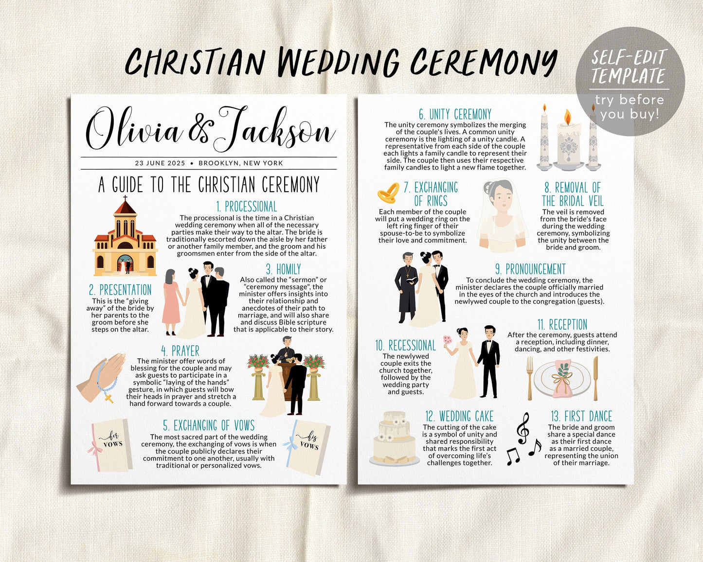 Christian Wedding Program Editable Template