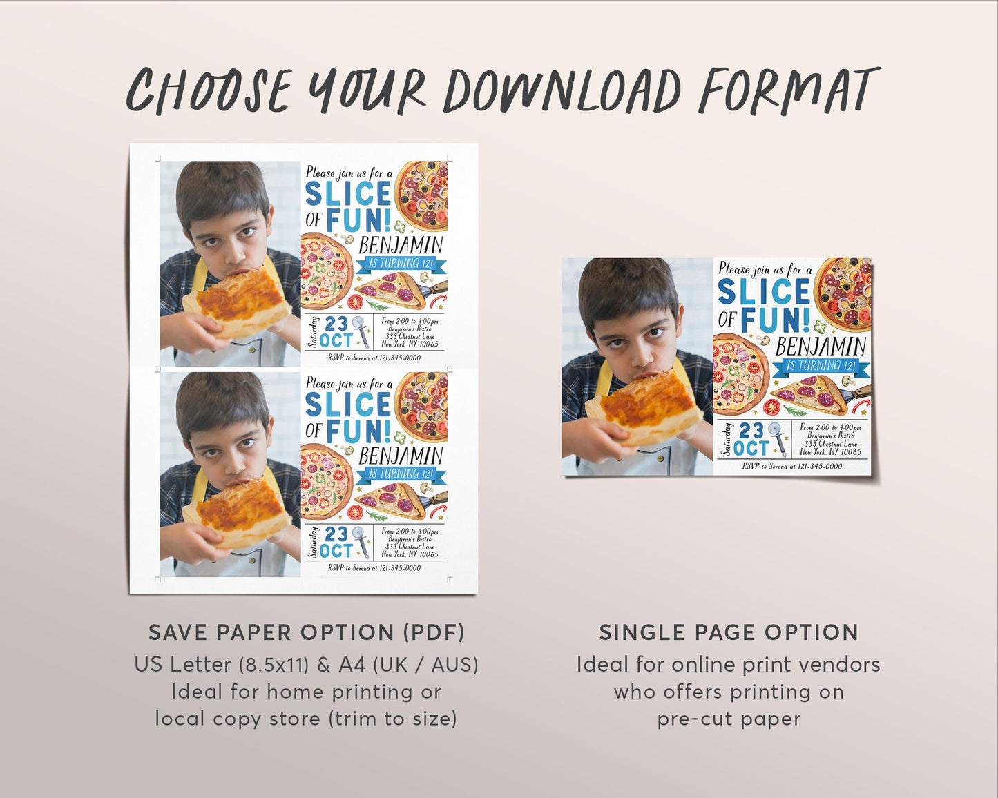 Pizza Party Birthday Invitation With Photo Editable Template, Kids Pizza Party Invite, Boy Unisex Pizza Making Evite, Slice Of Fun Pizzeria