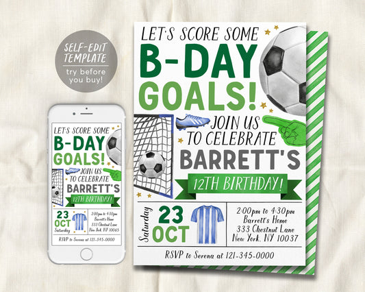 Soccer Birthday Invitation Editable Template