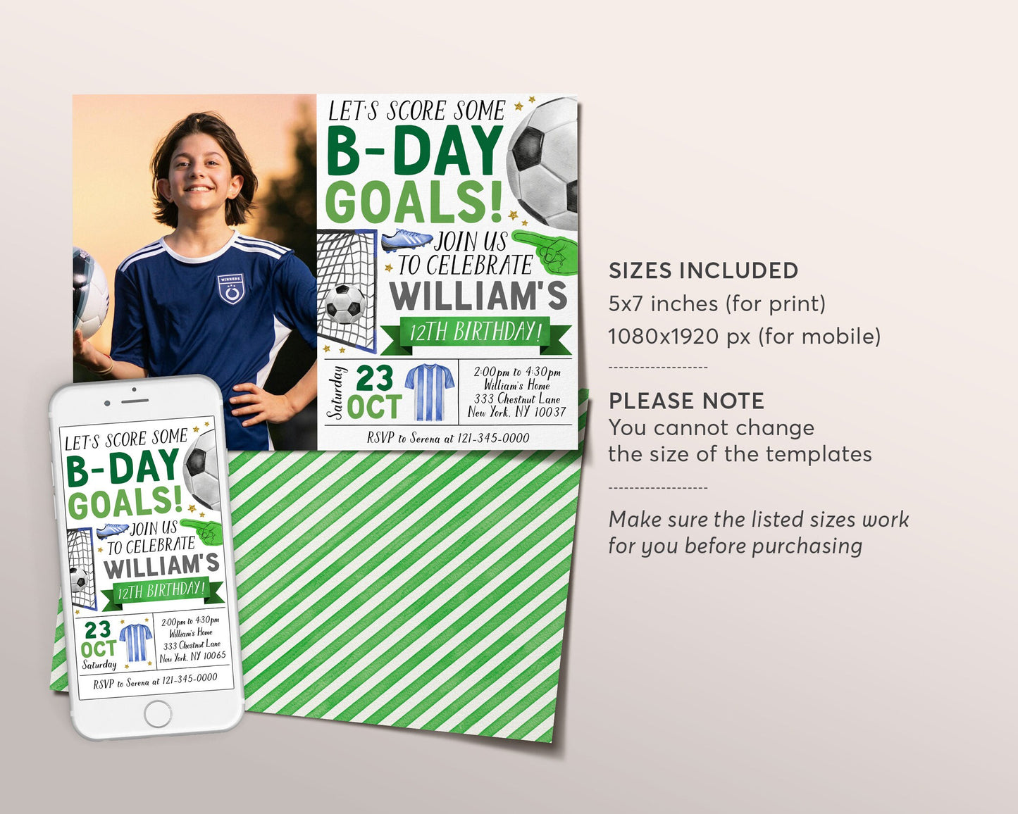 Soccer Birthday Invitation With Photo Editable Template, Boy Birthday Goals Kick Up the Fun Sports Invite, Sports Theme Game Day Evite