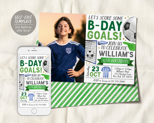 Soccer Birthday Invitation With Photo Editable Template