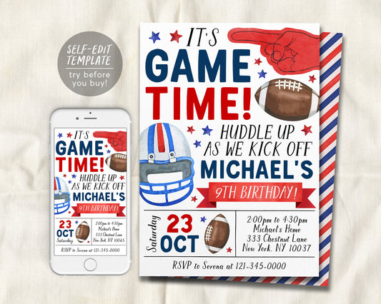 Football Birthday Invitation Editable Template