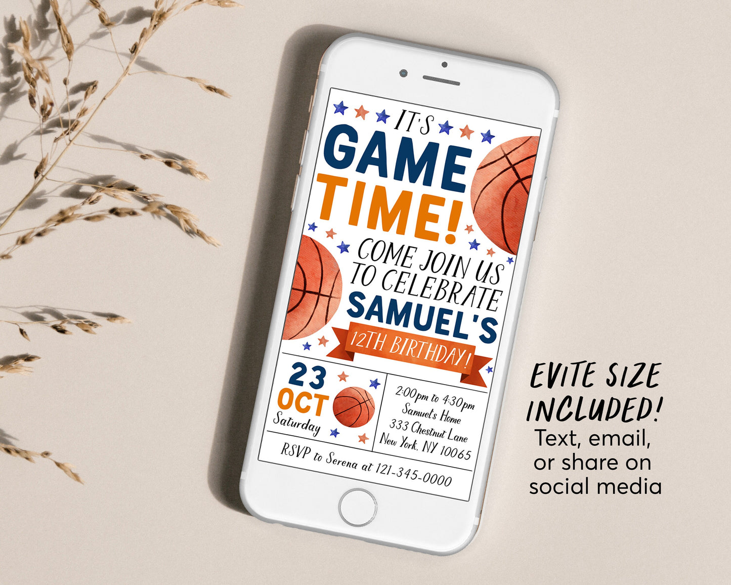 Basketball Birthday Invitation With Photo Editable Template, Basketball Party Invite, Kids Sports Theme Evite, It's Game Time Slam Dunk