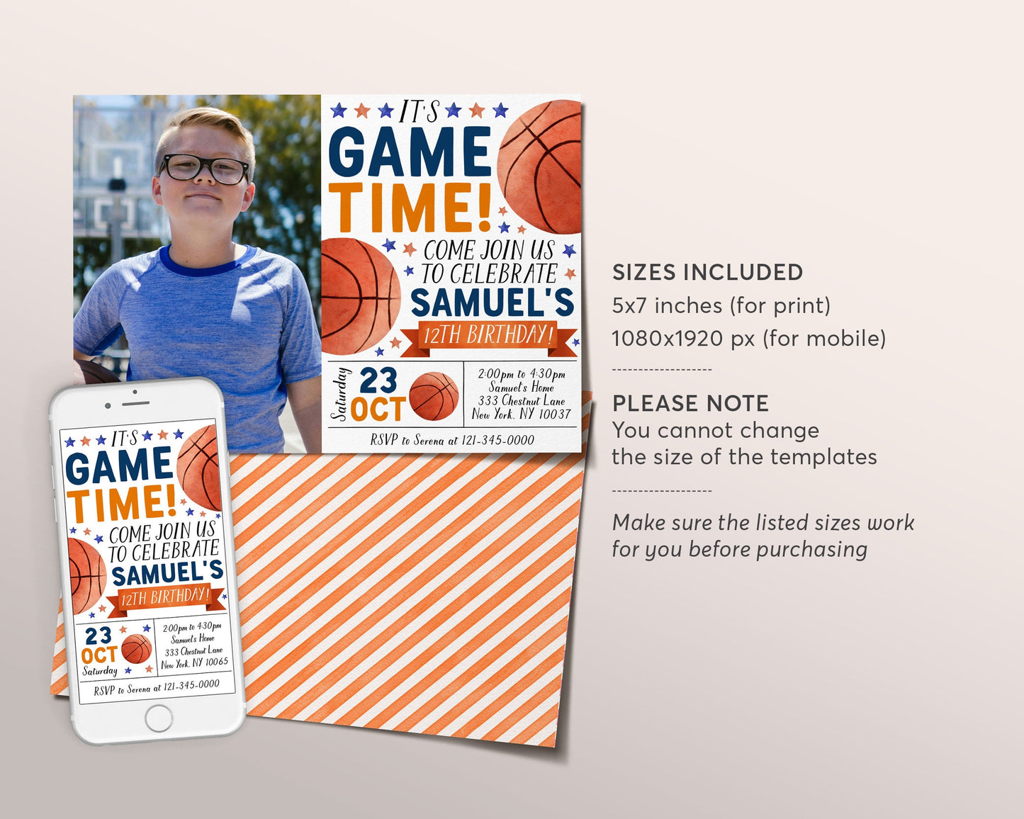 Basketball Birthday Invitation With Photo Editable Template, Basketball Party Invite, Kids Sports Theme Evite, It's Game Time Slam Dunk