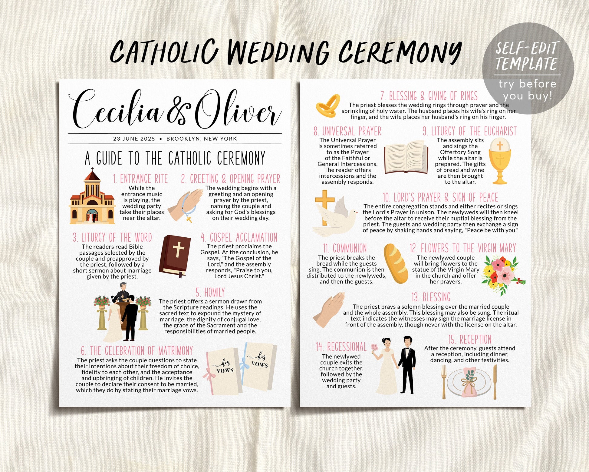 Catholic Wedding Program Editable Template