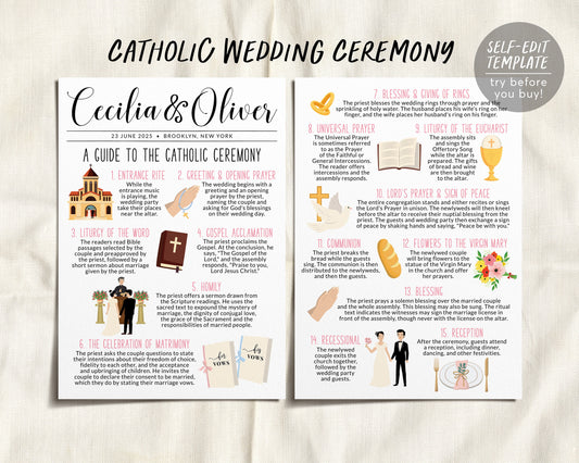 Catholic Wedding Program Editable Template