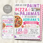 Paint Pizza and Pajamas Party Birthday Invitation Editable Template