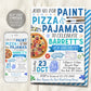 Paint Pizza and Pajamas Party Birthday Invitation Editable Template