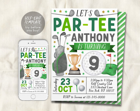 Golf Birthday Invitation Editable Template