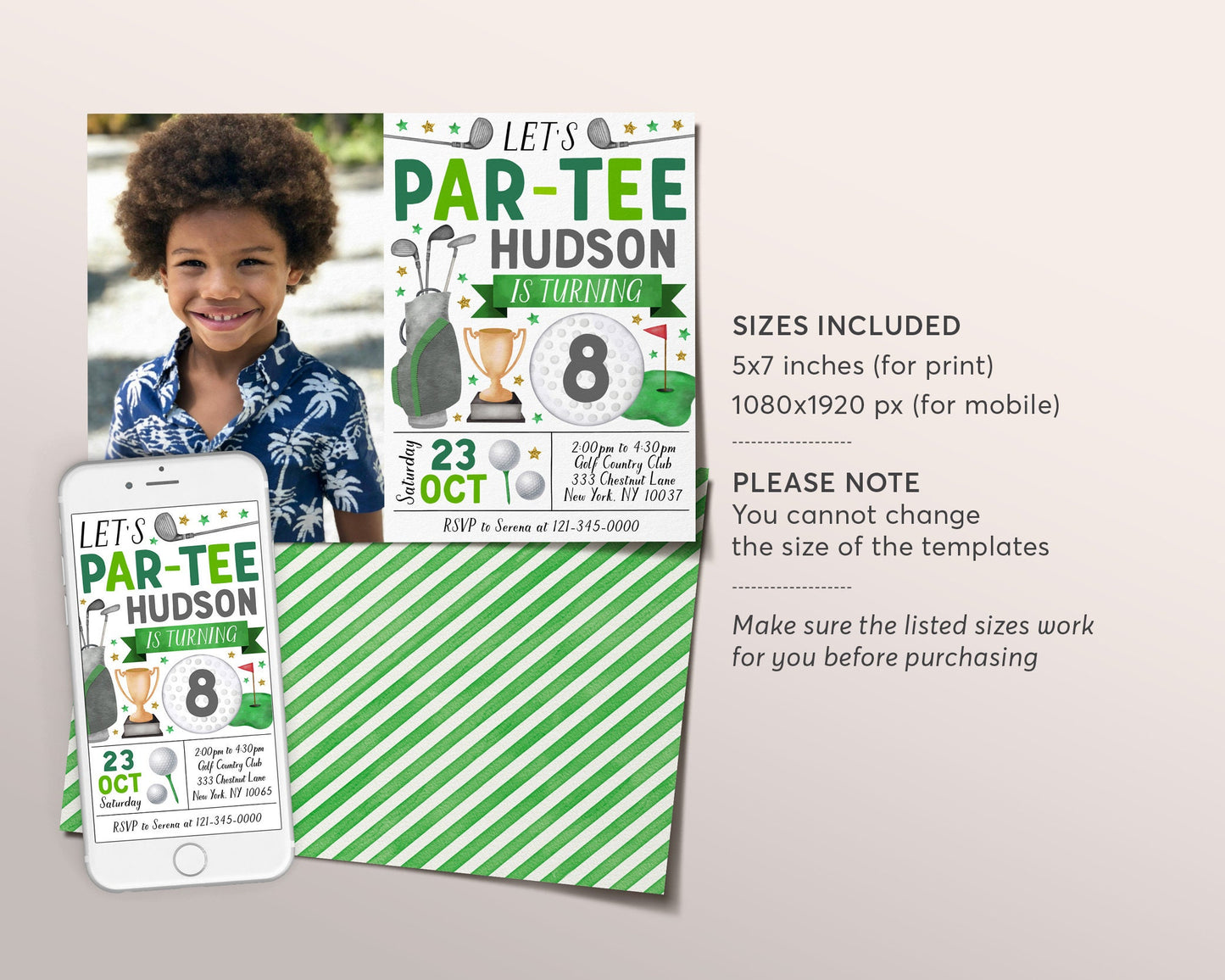 Golf Birthday Invitation With Photo Editable Template, Boy Let's Par Tee Golf Party Invite, Kids Sports Theme Evite, Mini Golf Tournament