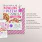 Bowling And Pizza Birthday Invitation Editable Template, Girl Strike Up A Slice Of Fun Party Invite, Kids Bowling Ball Pin Evite Printable