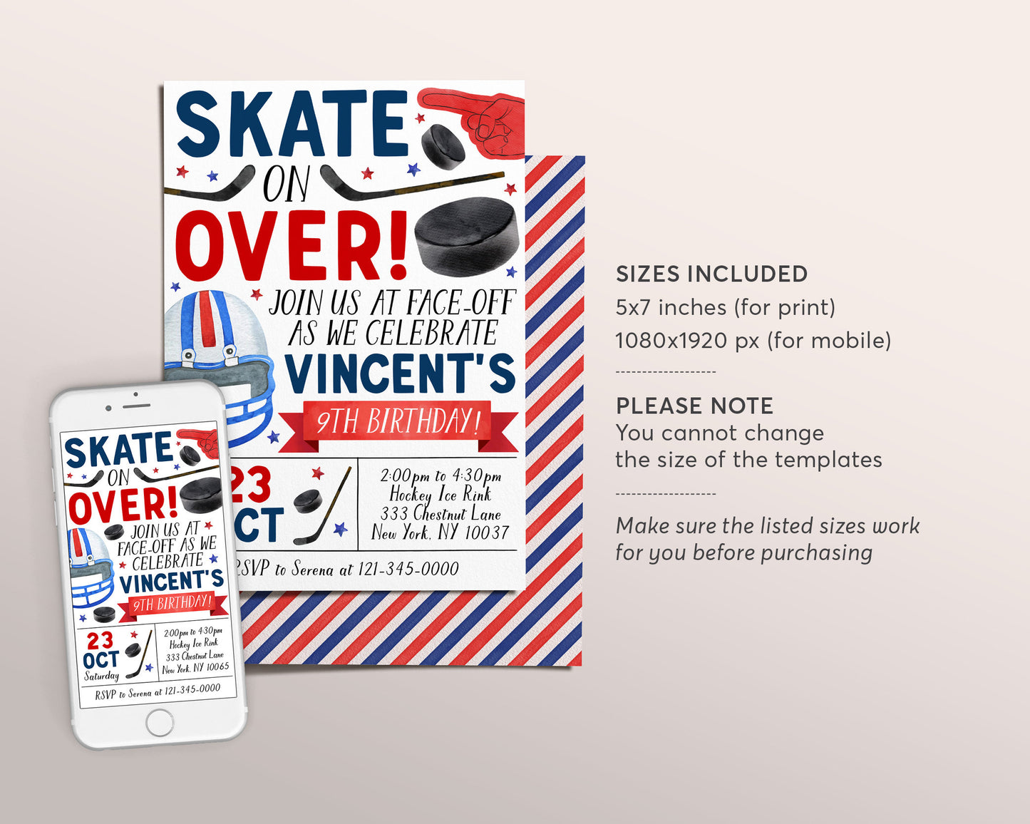 Ice Hockey Birthday Invitation Editable Template, Boy Ice Skating Hockey Invite, Kids Sports Theme Game Day All Stars Evite Printable