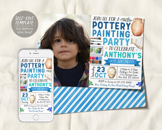 Pottery Party Invitation With Photo Editable Template