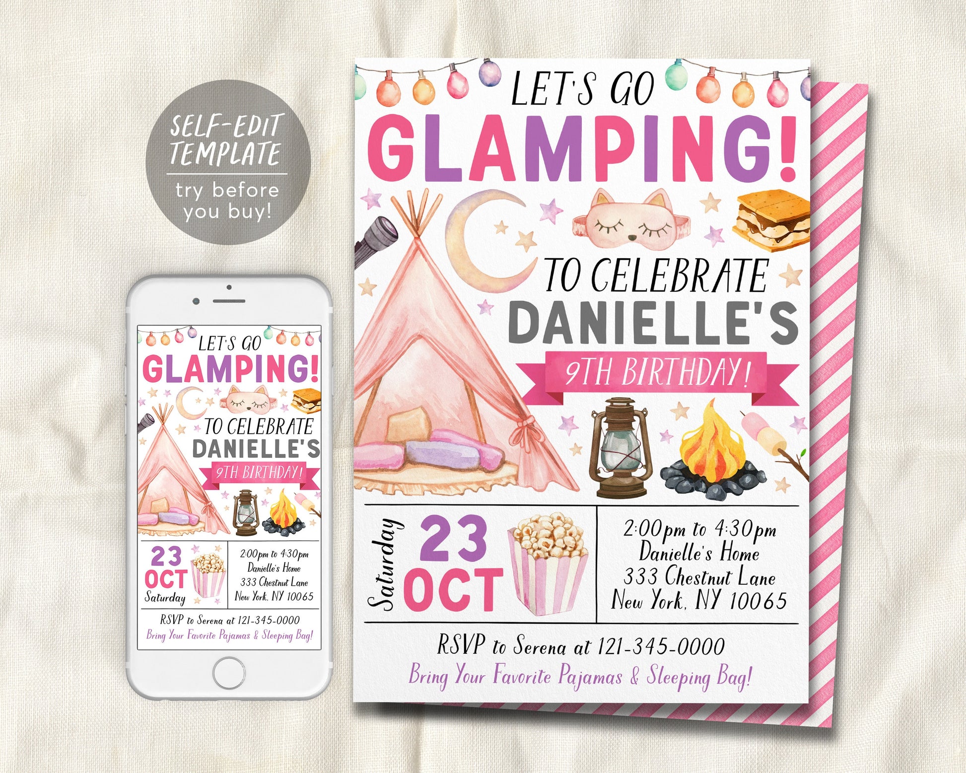 Glamping Birthday Invitation Editable Template, Outdoor Camping Party – Puff Paper Co glamping-birthday-invitation-editable-template-outdoor-camping-party-puff-paper-co