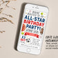 All Star Sports Birthday Invitation Editable Template, Boy It's Game Time Sports Theme Party Invite, Kids Baseball Football Basketball Evite