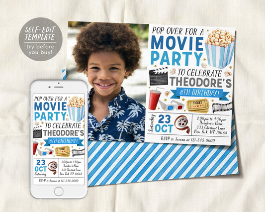 Movie Birthday Invitation With Photo Editable Template