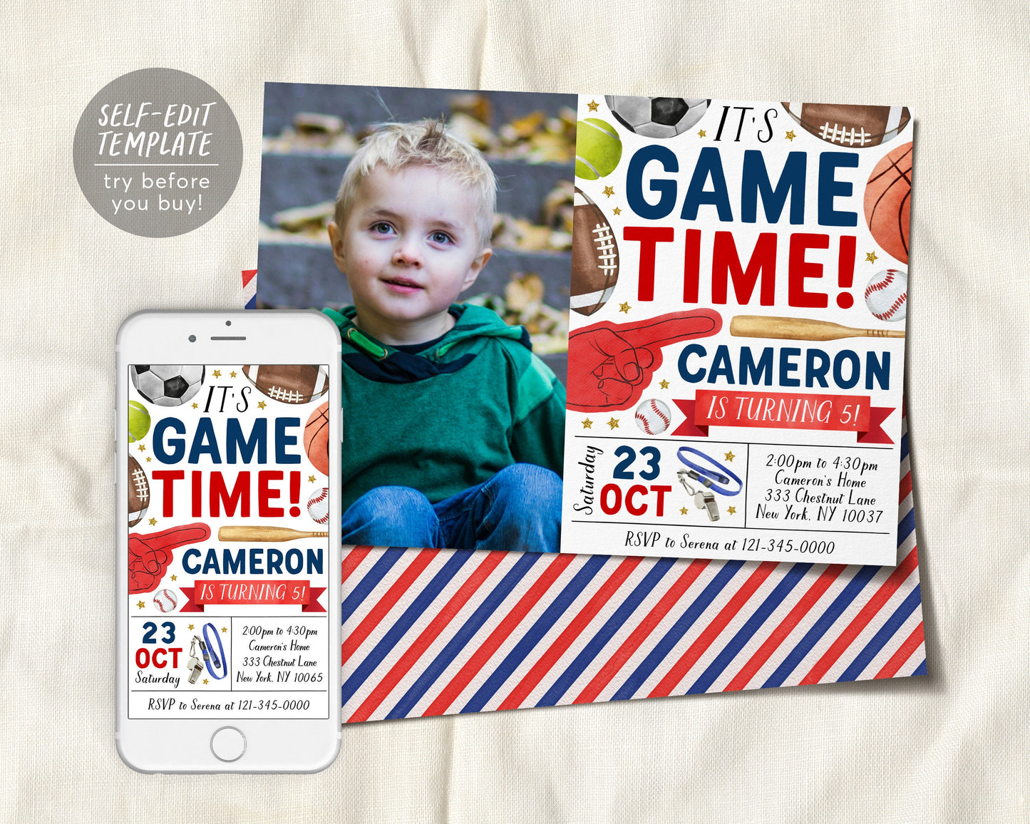 All Star Sports Birthday Invitation With Photo Editable Template