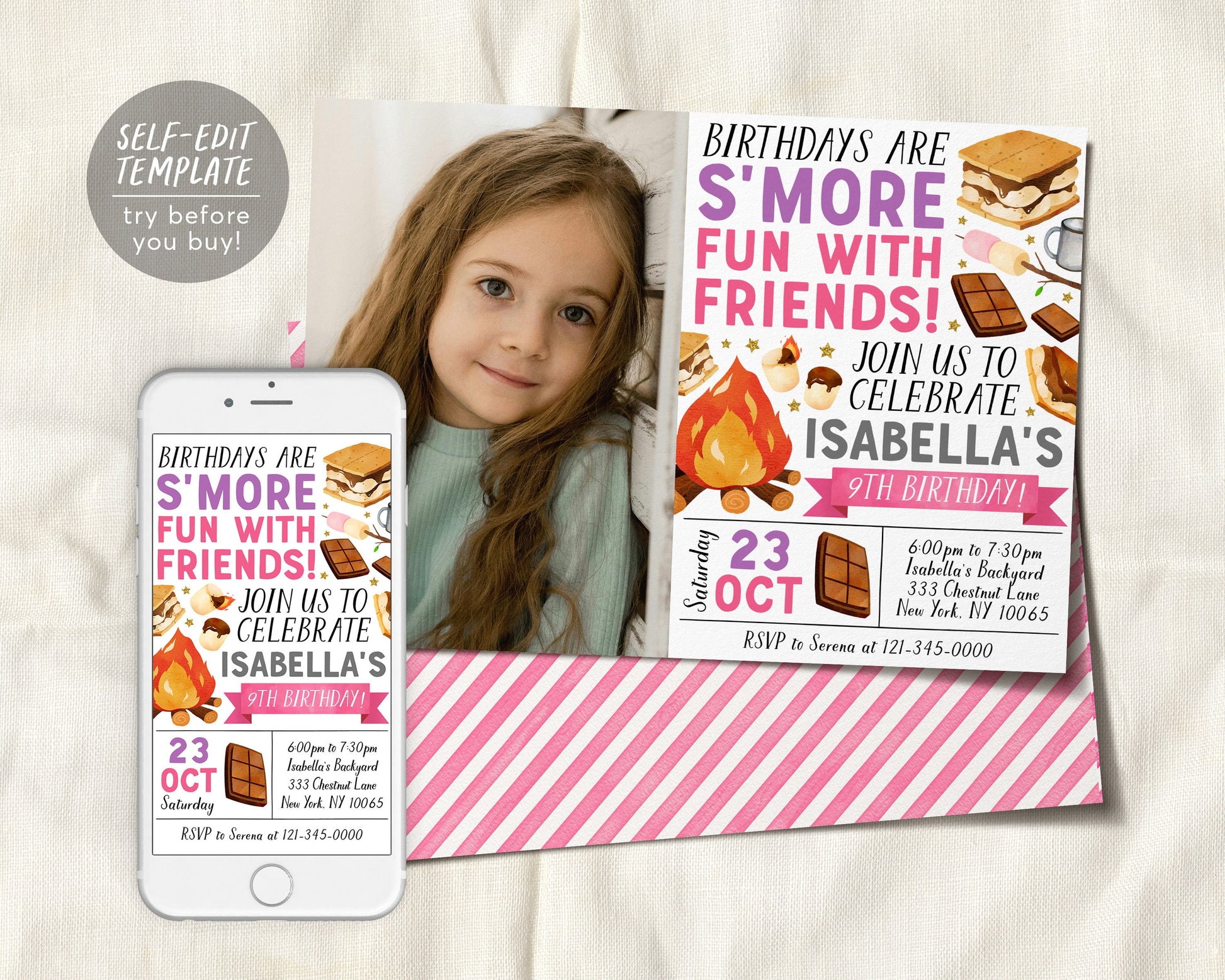 S&#39;mores Birthday Invitation With Photo Editable Template