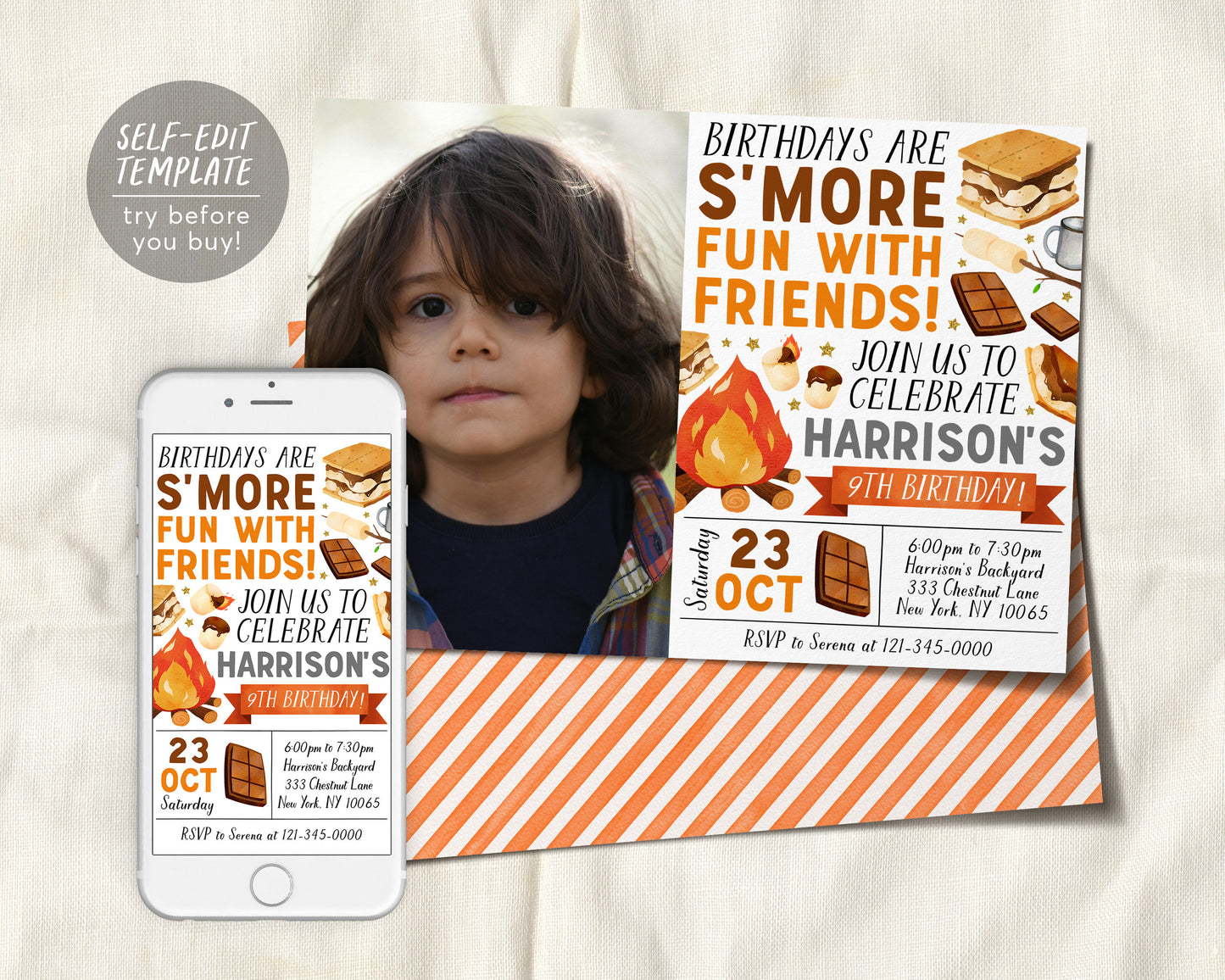 S&#39;mores Birthday Invitation With Photo Editable Template