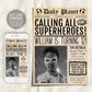 Superhero Newspaper Invitation With Photo Editable Template