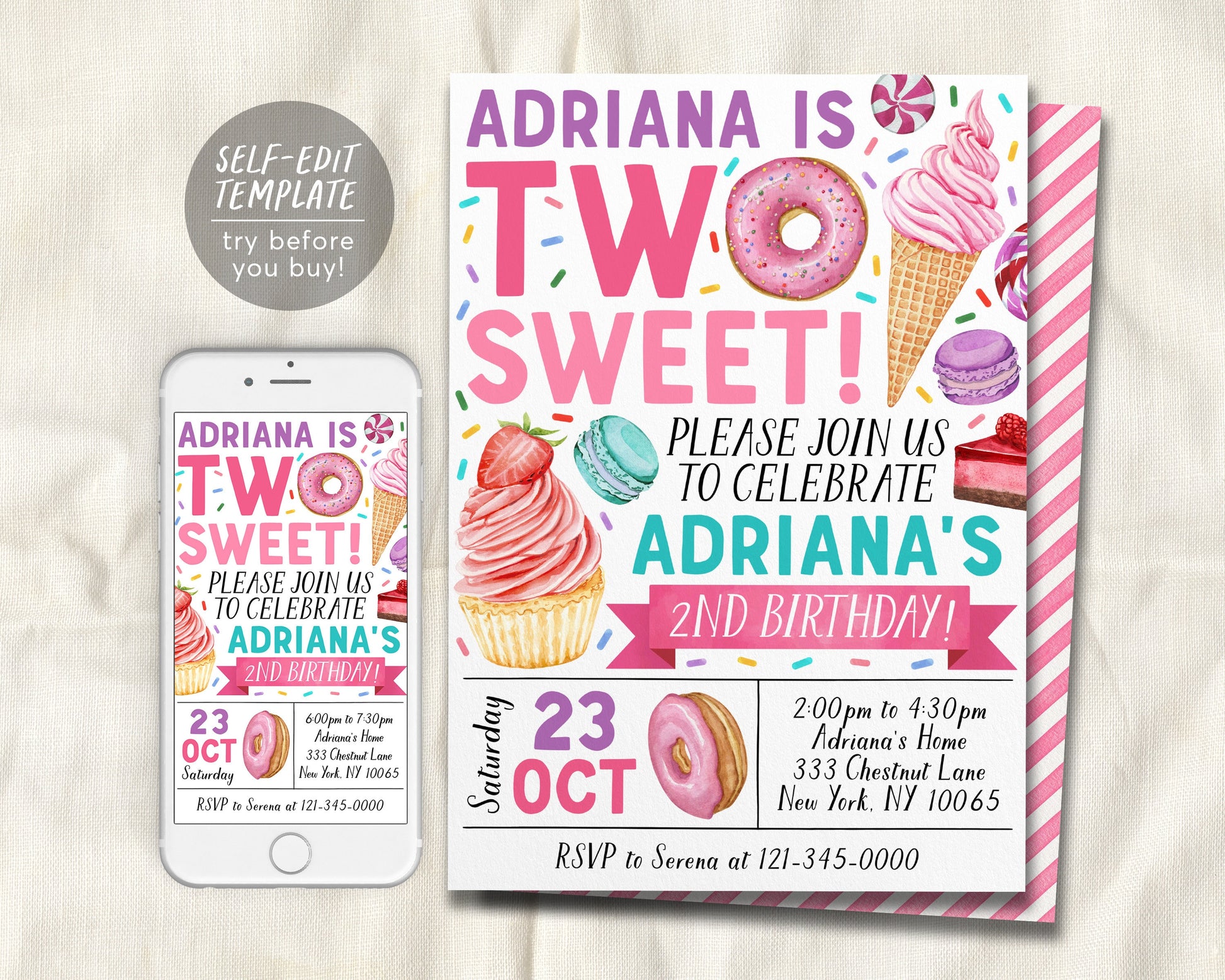 Two Sweet Invitation Editable Template