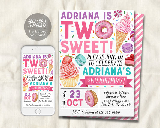 Two Sweet Invitation Editable Template