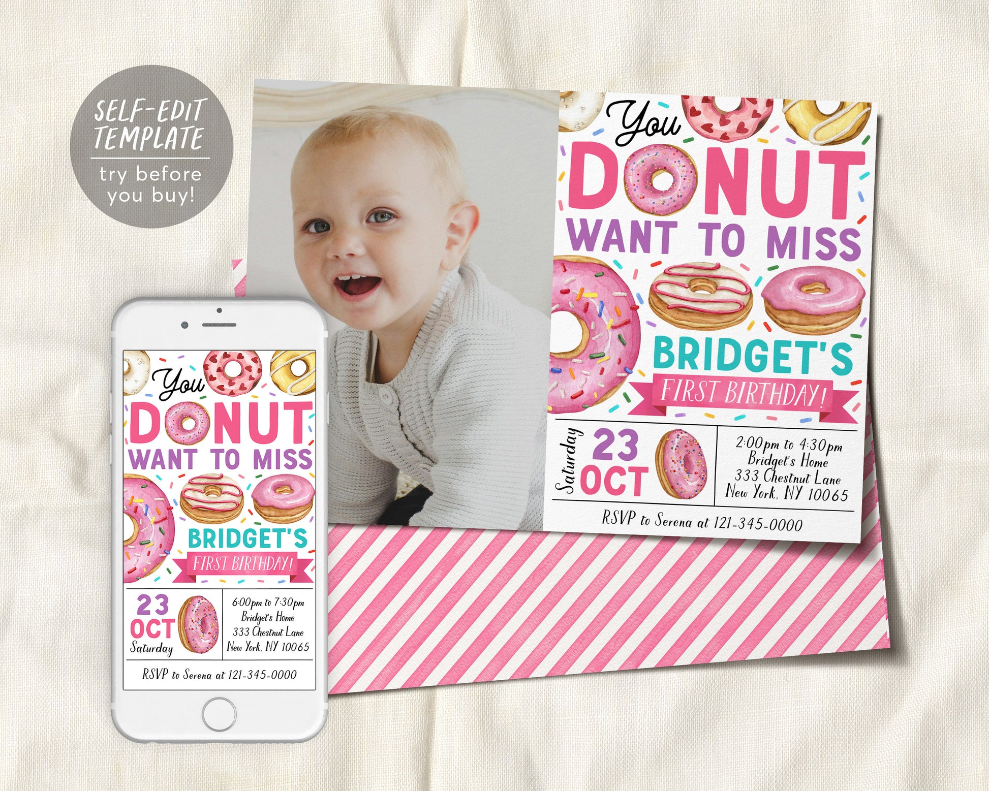Donut Birthday Invitation With Photo Editable Template, Girl You Donut – Puff Paper Co donut-birthday-invitation-with-photo-editable-template-girl-you-donut-puff-paper-co