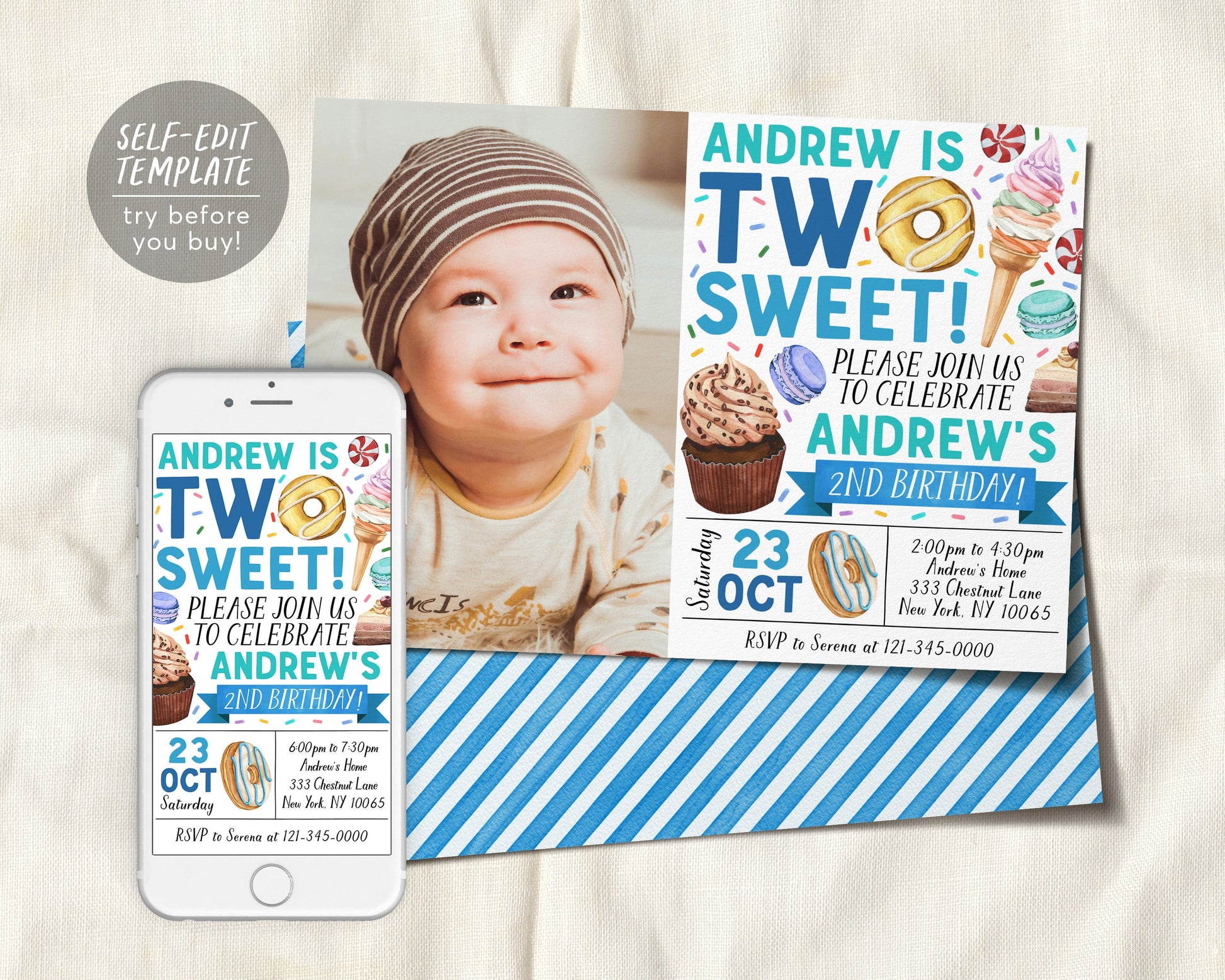 Two Sweet Invitation With Photo Editable Template