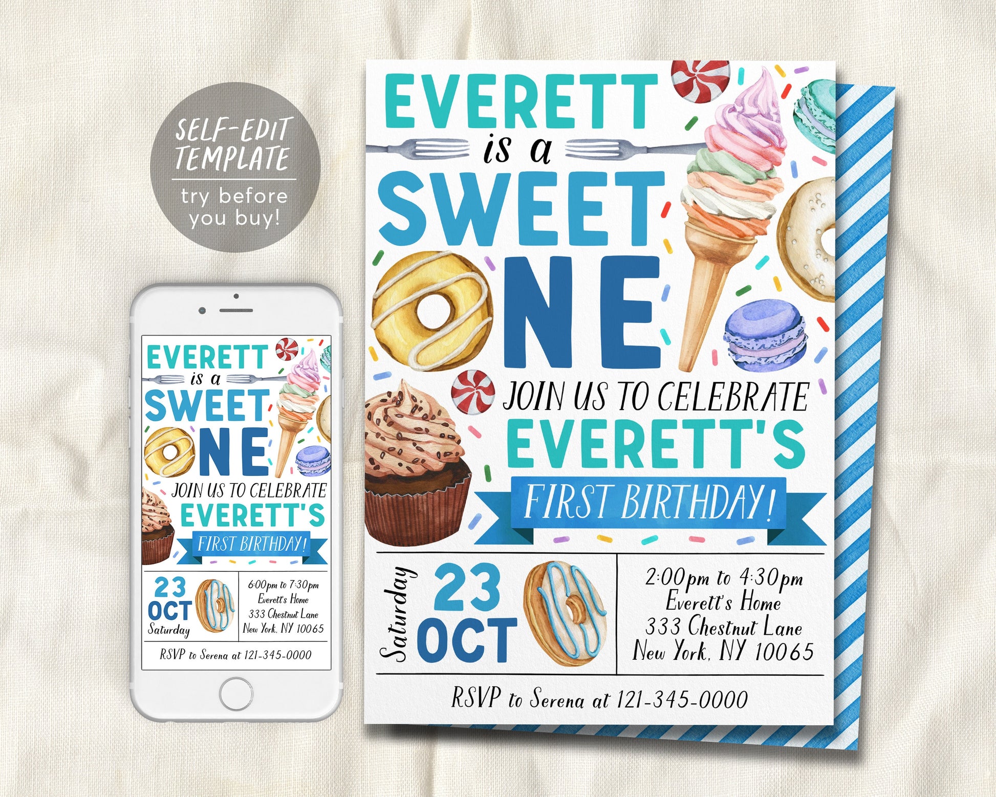 Sweet One Invitation Editable Template